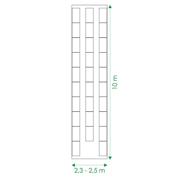 KLASIKA GARDEN - Kit de carrés potagers pour serre de 2,35 à 2,5 m de large, longueur 10 m – 29 bacs en acier galvanisé, 20 cm - large