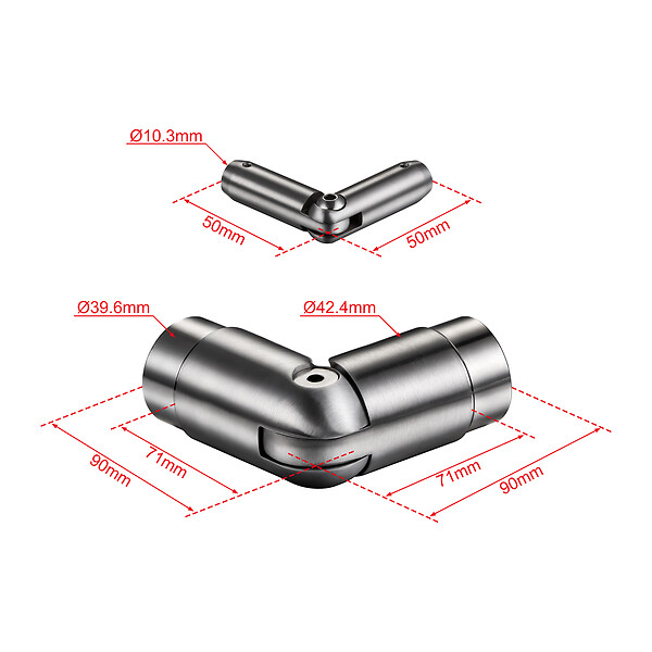 AICA SANITAIRE - Connecteur de main courante et 5 tubes, inox 304, angle réglable, manchon de raccordement - AICA raccord de garde-corps Modèle H5-BS - large