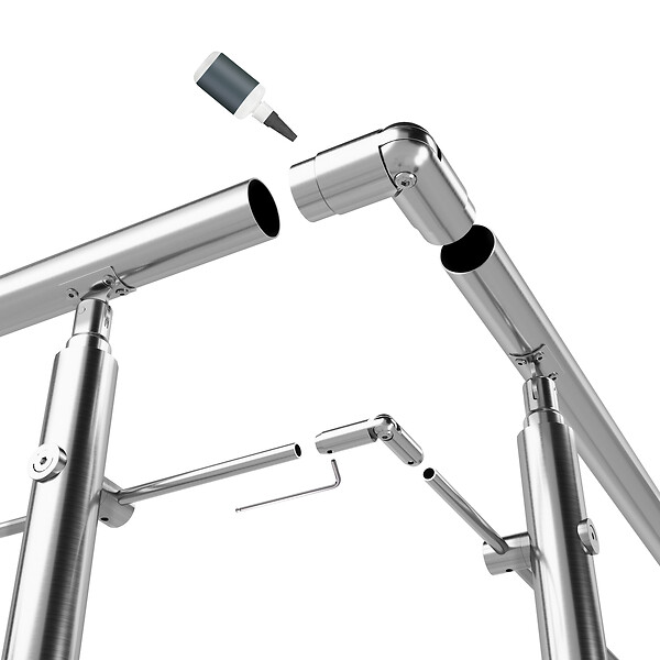 AICA SANITAIRE - Connecteur de main courante et 5 tubes, inox 304, angle réglable, manchon de raccordement - AICA raccord de garde-corps Modèle H5-BS - large