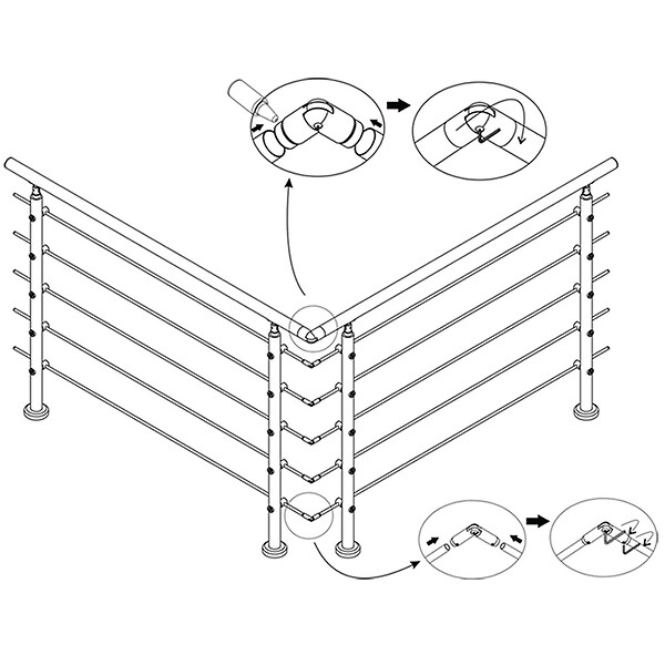 AICA SANITAIRE - Connecteur de main courante et 5 tubes, inox 304, angle réglable, manchon de raccordement - AICA raccord de garde-corps Modèle H5-BS - large
