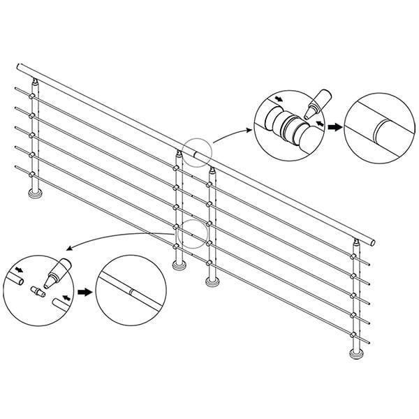 AICA SANITAIRE - Connecteur de main courante et 5 tubes, inox 304, manchon de raccordement droit - AICA raccord de garde-corps Modèle L5-BS - large