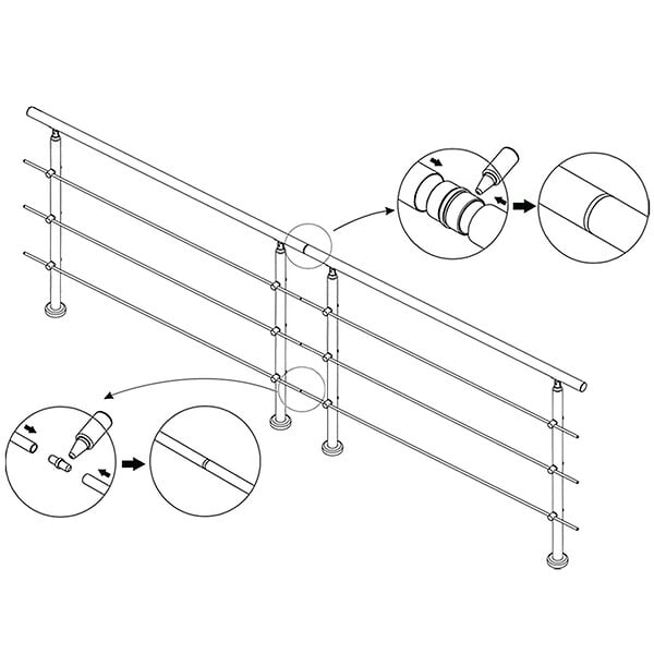 AICA SANITAIRE - Connecteur de main courante et 3 tubes, inox 304, manchon de raccordement droit - AICA raccord de garde-corps Modèle L3-BS - large