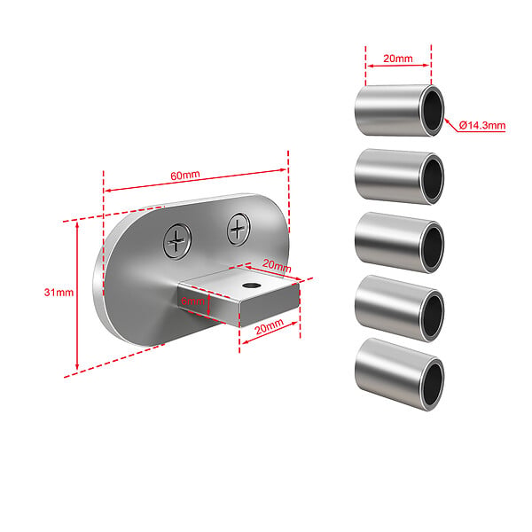 AICA SANITAIRE - Connecteur de main courante en aluminium, kit de fixation murale - AICA raccord de garde-corps argent Modèle FW-MS - large