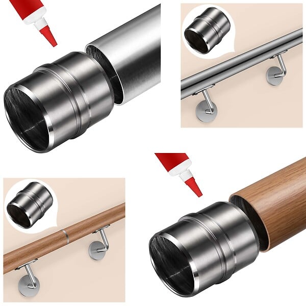 AICA SANITAIRE - Connecteur de main courante, inox 304, manchon de raccordement droit - AICA raccord de main courante argent Modèle FL-BS - large