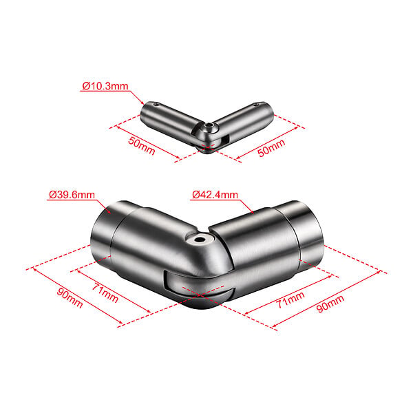 AICA SANITAIRE - Connecteur de main courante et 3 tubes, inox 304, angle réglable, manchon de raccordement - AICA raccord de garde-corps Modèle H3-BS - large