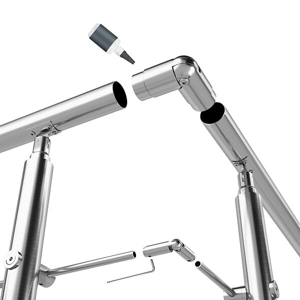 AICA SANITAIRE - Connecteur de main courante et 3 tubes, inox 304, angle réglable, manchon de raccordement - AICA raccord de garde-corps Modèle H3-BS - large
