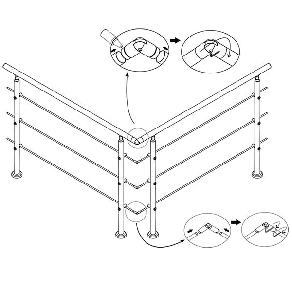 AICA SANITAIRE - Connecteur de main courante et 3 tubes, inox 304, angle réglable, manchon de raccordement - AICA raccord de garde-corps Modèle H3-BS - large