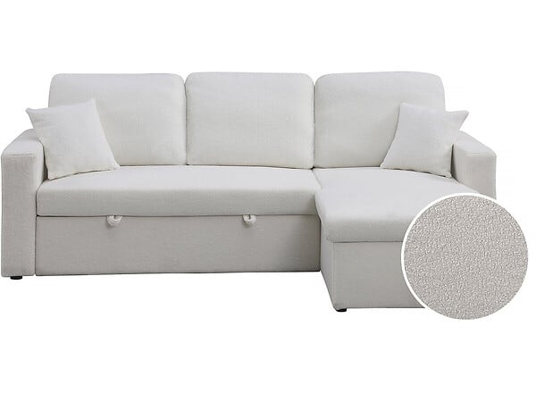HABITAT ET JARDIN - Canapé d'angle convertible/reversible avec coffre "Alain" - 3 places - Bouclettes -  Blanc - large