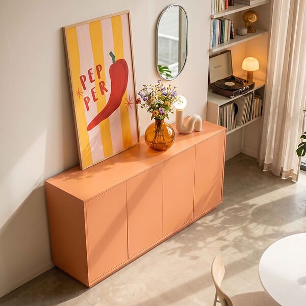 OVIALA - Buffet 4 portes moderne rectangulaire L160 cm orange - Ruben - large