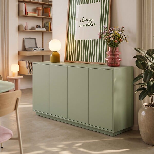 OVIALA - Buffet 4 portes moderne rectangulaire L160 cm vert - Ruben - large