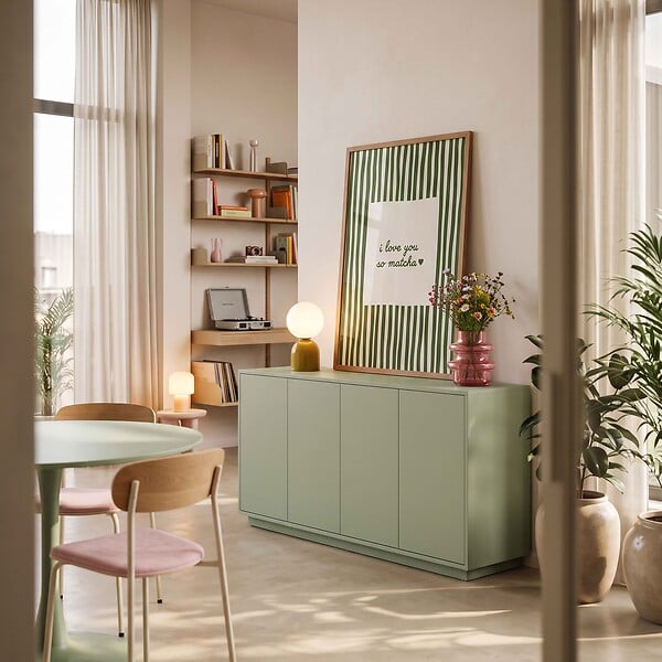 OVIALA - Buffet 4 portes moderne rectangulaire L160 cm vert - Ruben - large