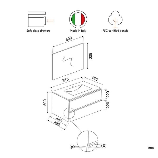 KIAMAMI VALENTINA - Modèle De Berlin Pour La Salle De Bain 80 Cm Avec Tiroir - large