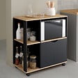 ID MARKET - Desserte de cuisine COSI bois noir et plateaux façon hêtre L.76 CM - vignette