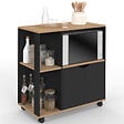 ID MARKET - Desserte de cuisine COSI bois noir et plateaux façon hêtre L.76 CM - vignette