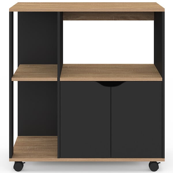 ID MARKET - Desserte de cuisine COSI bois noir et plateaux façon hêtre L.76 CM - large