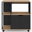 ID MARKET - Desserte de cuisine COSI bois noir et plateaux façon hêtre L.76 CM - vignette