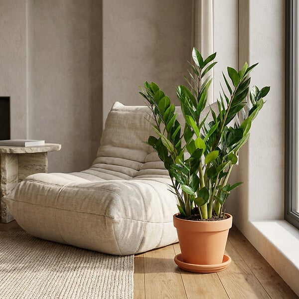 BLOOMIQUE - Zamioculcas Zamiifolia - Zamioculcas - Plante d’intérieur - Dépolluante - H. 50-60 cm - P. 17 cm - large