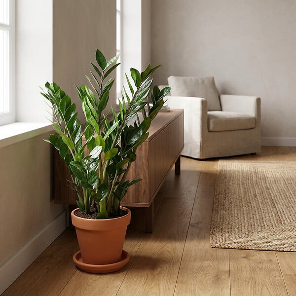 BLOOMIQUE - Zamioculcas Zamiifolia - Zamioculcas - Plante d’intérieur - Dépolluante - H. 50-60 cm - P. 17 cm - large