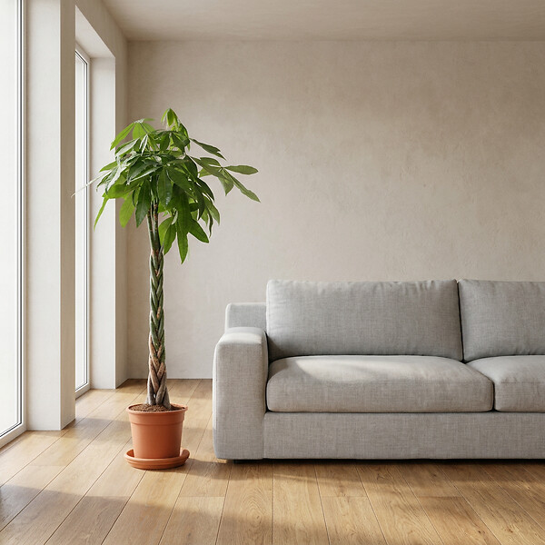 BLOOMIQUE - Pachira Aquatica - Arbre à argent - Cacao d’eau - Plante d’intérieur - H. 120-140 cm - P. 27 cm - large