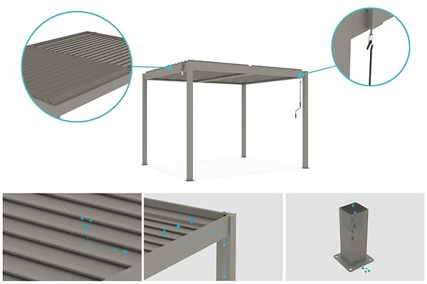CAZEBOO - Cazeboo Pergola bioclimatique autoportée 3x2,5 PIANA aluminium taupe - lames orientables - large