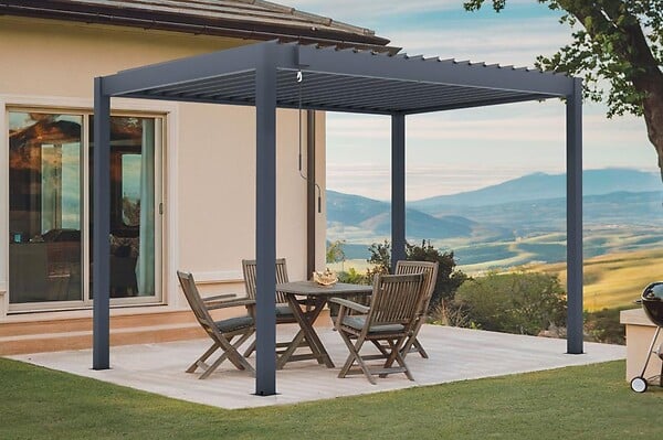 CAZEBOO - Cazeboo Pergola bioclimatique autoportée PIANA 3x2m aluminium gris - lames orientables - large