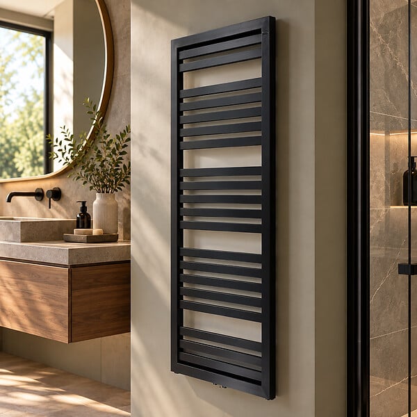 STANO - Radiateur sèche-serviettes eau chaude design KLEA 128 x 54 cm noir mat - large