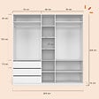 ID MARKET - Dressing TAYLOR 200 x 55 x 200 cm avec penderies + étagères + tiroirs blanc - vignette