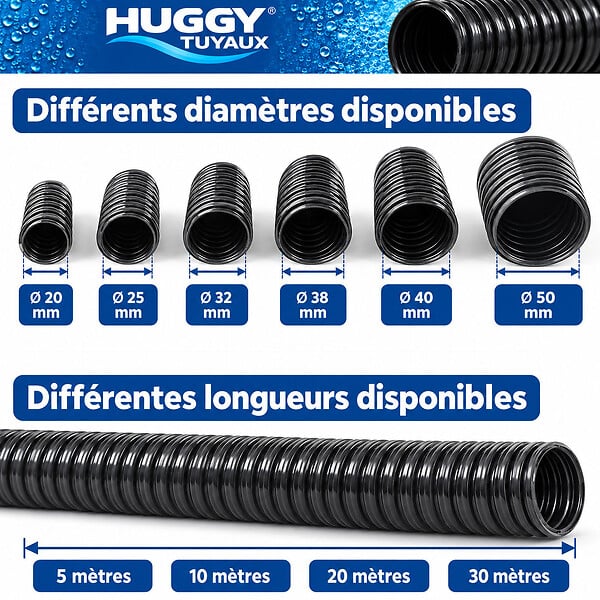 HUGGY TUYAUX - Tuyau de bassin spiralé Ø 50 mm - Longueur 5 mètres - large
