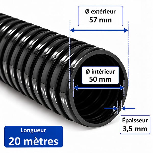 HUGGY TUYAUX - Tuyau de bassin spiralé Ø 50 mm - Longueur 20 mètres - large