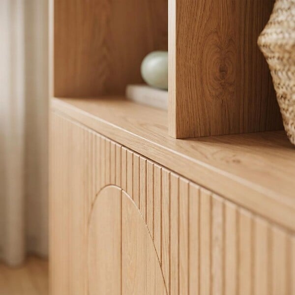SICAAN - Sicaan Bibliothèque scandinave H.180cm, 2 portes et 6 niches finition chêne - LILA - large
