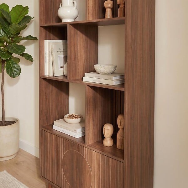 SICAAN - Sicaan Bibliothèque scandinave H.180cm, 2 portes et 6 niches finition noyer - LILA - large