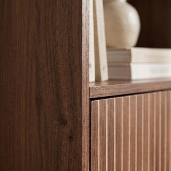 SICAAN - Sicaan Bibliothèque scandinave H.180cm, 2 portes et 6 niches finition noyer - LILA - large