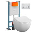 VITRA - Pack WC suspendu VitrA Sento blanc mat + bâti autoportant V-Fix Core + Plaque Round chromé - vignette
