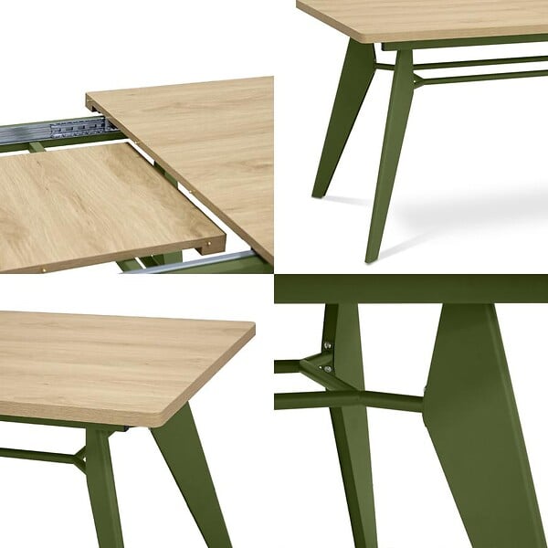SICAAN - Sicaan Table à manger extensible 140-180cm pieds métal kaki et plateau finition chêne - MELOE - large