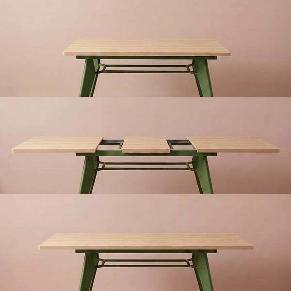 SICAAN - Sicaan Table à manger extensible 140-180cm pieds métal kaki et plateau finition chêne - MELOE - large