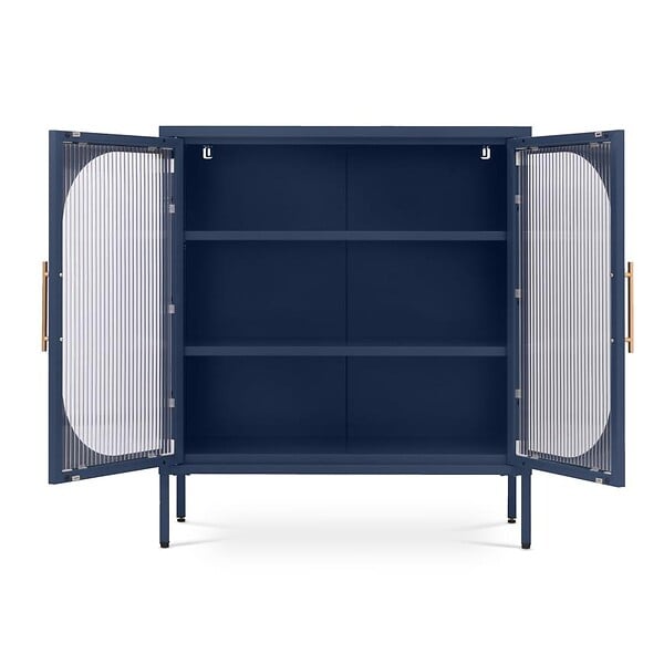 SICAAN - Sicaan Buffet métal 2 portes bleu nuit et verre cannelé 80  cm LUKA - large