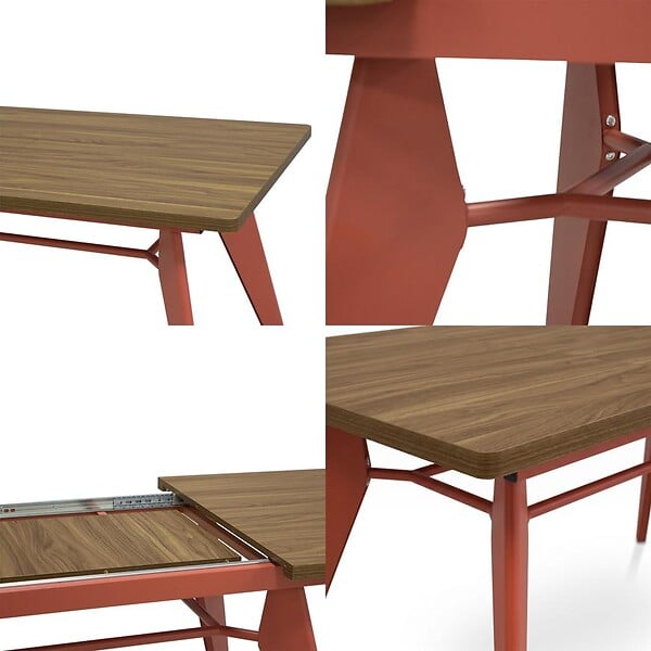 SICAAN - Sicaan Table à manger extensible 140-180cm pieds métal terracotta et plateau finition noyer - MELOE - large