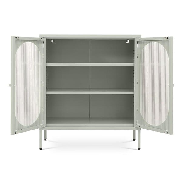 SICAAN - Sicaan Buffet industriel en métal 2 portes vert sauge et verre cannelé 80  cm EDEN - large