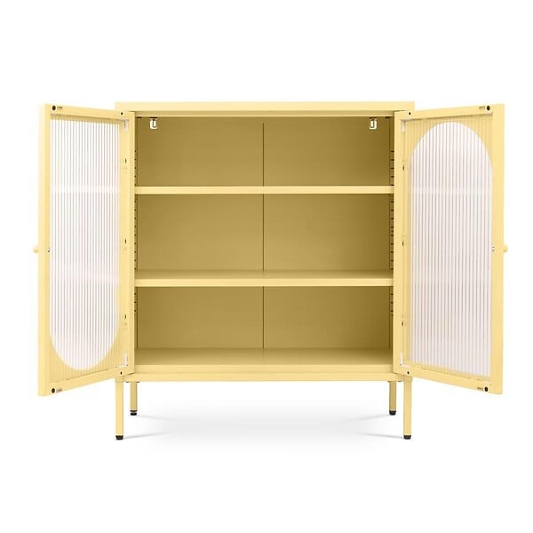 SICAAN - Sicaan Buffet Industriel en métal 2 Portes, Jaune Pastel et Verre cannelé 80  cm KURT - large