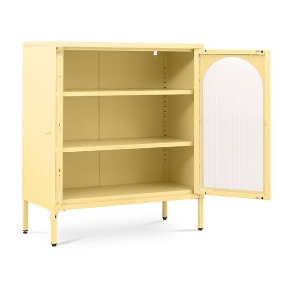 SICAAN - Sicaan Buffet Industriel en métal 2 Portes, Jaune Pastel et Verre cannelé 80  cm KURT - large