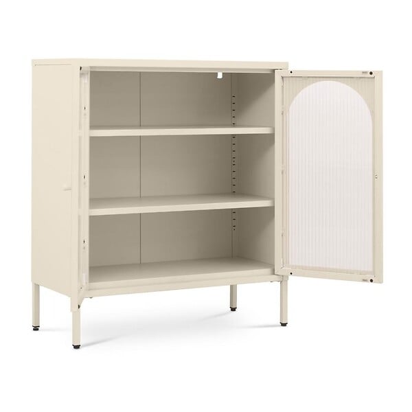 SICAAN - Sicaan Buffet industriel métal 2 portes, beige et verre cannelé 80  cm KURT - large