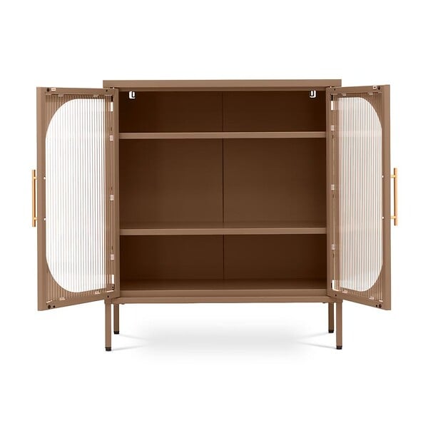 SICAAN - Sicaan Buffet Industriel en métal 2 Portes Marron et Verre cannelé 80 cm Luka - large