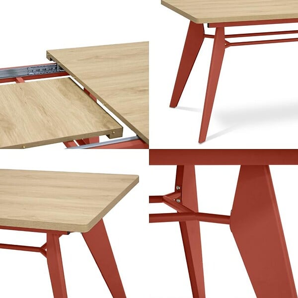 SICAAN - Sicaan Table à manger extensible 140-180cm pieds métal terracotta et plateau finition chêne - MELOE - large