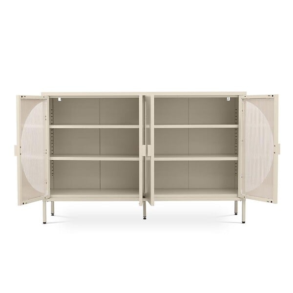 SICAAN - Sicaan Buffet industriel en métal 4 portes beige et verre cannelé 140  cm ELIO - large