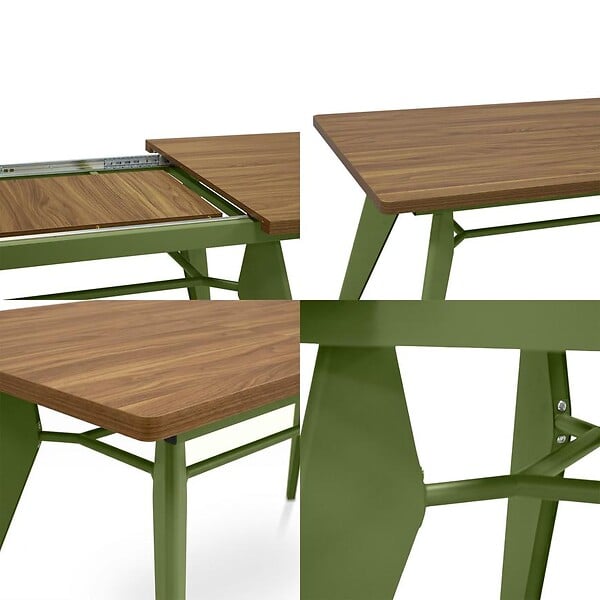 SICAAN - Sicaan Table à manger extensible 140-180cm pieds métal kaki et plateau finition noyer - MELOE - large