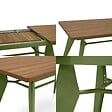 SICAAN - Sicaan Table à manger extensible 140-180cm pieds métal kaki et plateau finition noyer - MELOE - vignette
