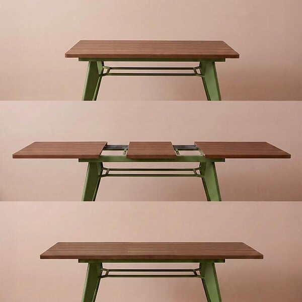 SICAAN - Sicaan Table à manger extensible 140-180cm pieds métal kaki et plateau finition noyer - MELOE - large