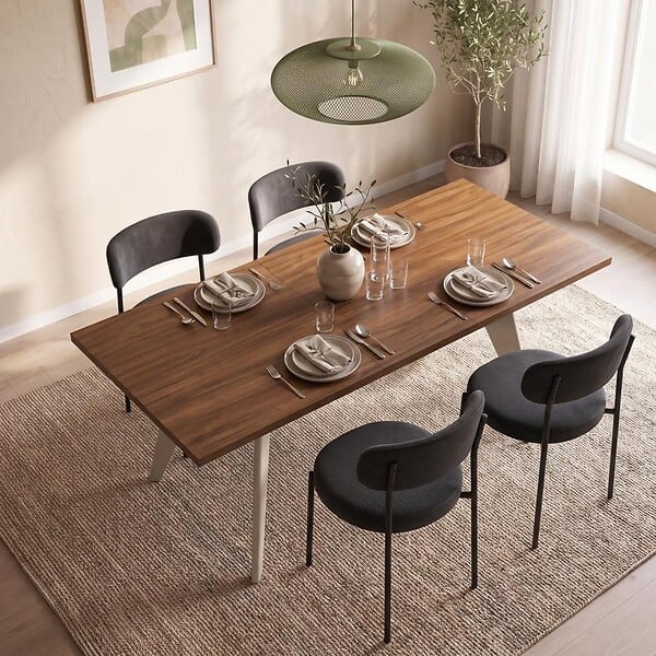 SICAAN - Sicaan Table à manger extensible 140-180cm pieds métal beige et plateau finition noyer - MELOE - large