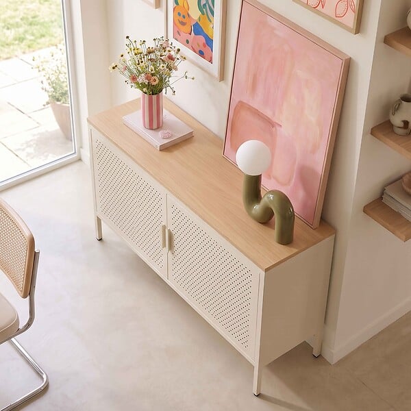 OVIALA - Buffet moderne 2 portes L100 cm en métal écru - Punchy - large
