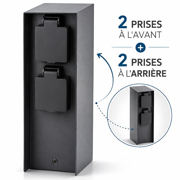 ZENITECH - Borne de jardin à fixer 4x16A IP44 - Aluminium Noir - Zenitech - large